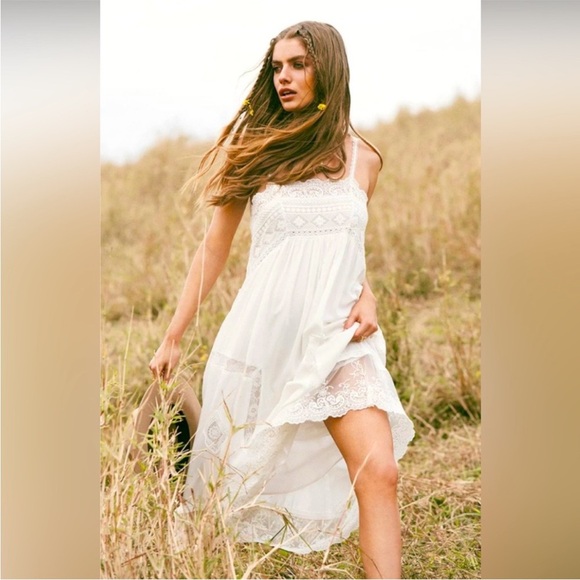 Spell Peaches Lace Slip Dress Boho Ivory Midi White Small EUC - Picture 1 of 8